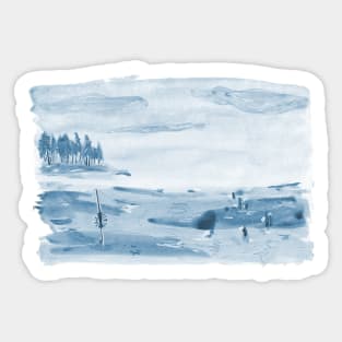 Family on the beach strand at Bjorno Sweden - blue Sticker